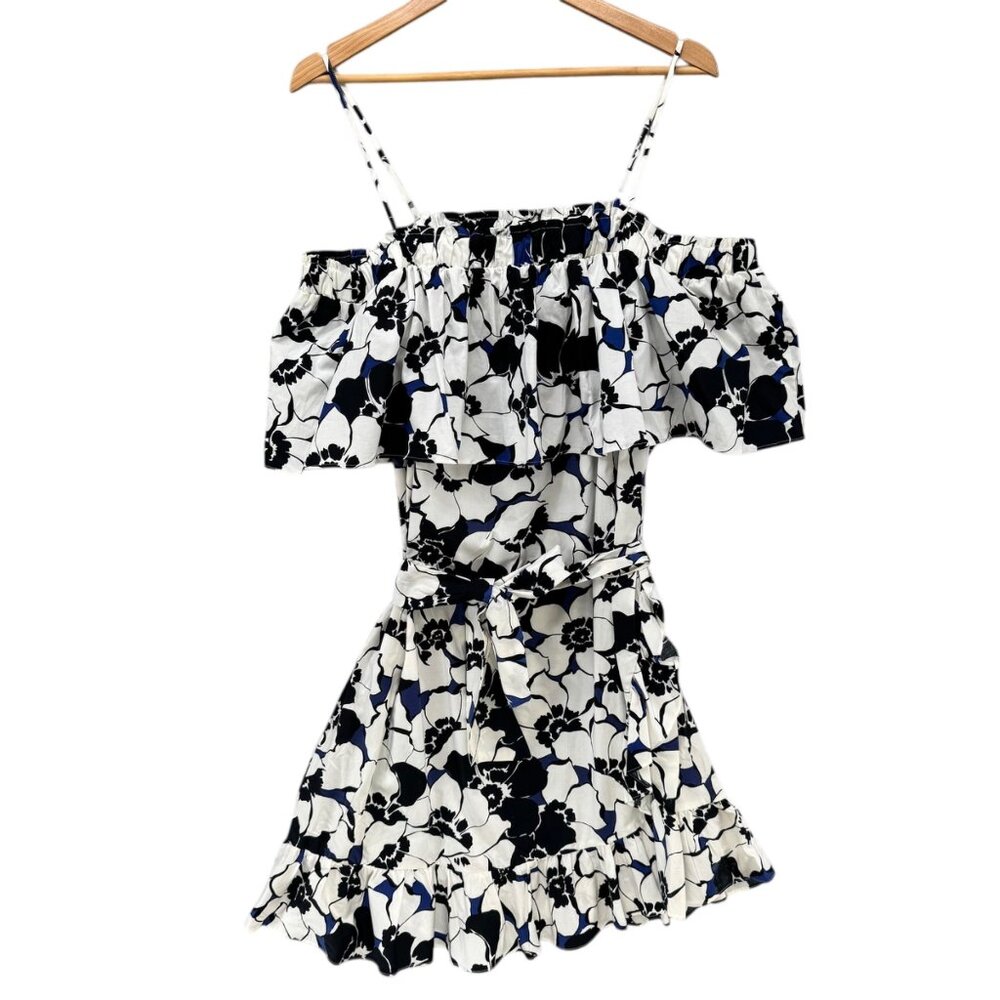 Who What Wear Zinnia Dress Blue Black Floral Belted Off Shoulder Sz XXL NWD